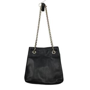 Doncastor Pebbled Leather Chain Link Double Handle Lined Black Bucket Handbag